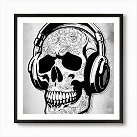 Skull With Headphones 140 Art Print