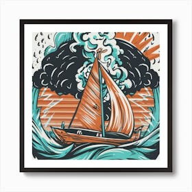 A sailing boat in the middle of the sea 6 Art Print