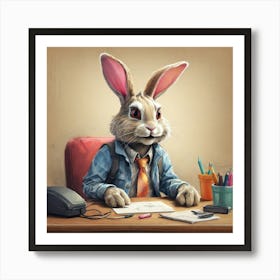 Rabbit Sitting At Desk 1 Art Print