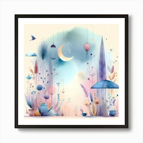 Watercolor Night Garden Art Print