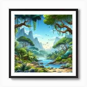 Cartoon Jungle Landscape 1 Art Print