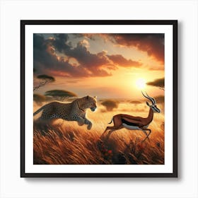 Leopard And Antelope In The Wild Art Print