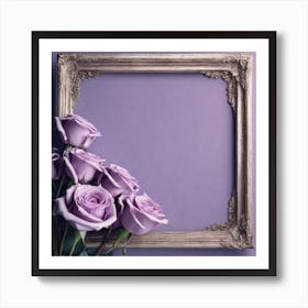 Purple Roses In An Old Frame Art Print