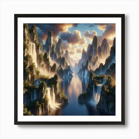 Waterfalls In The Mountains Art Print