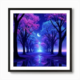 Tree Forest At Night Art Print