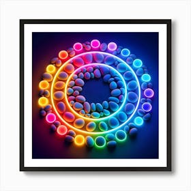 Neon Circle With Stones Art Print