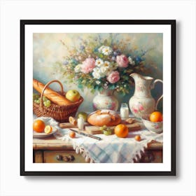 Table With Bread And Oranges Art Print