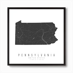 Pennsylvania Mono Black And White Modern Minimal Street Map Square Art Print