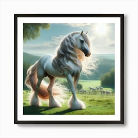 White Horse In The Field Art Print