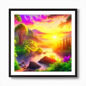 Sunset In The Forest 13 Art Print