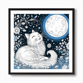 Beautiful image of a cat in moon light Affiche