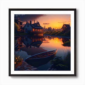 Default Sunset Over A Village Pond Realistic And Natural De 0 E5465110 E0fa 46ed Be86 992500b990ff 1 Art Print