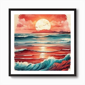 Sunset At The Beach, wall art, painting design Art Print