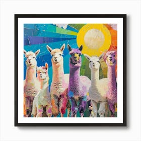 Rainbow Alpaca Kitsch Collage Art Print
