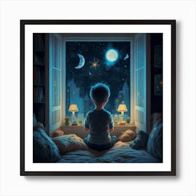 Boy Looking Out Window Art Print