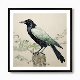 Ohara Koson Inspired Bird Painting Raven 2 Square Art Print