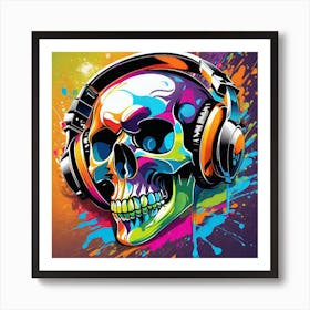 Skull With Headphones 6 Art Print