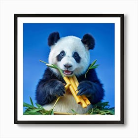 A Cuddly Panda Bear Eating Bamboo Shoots Art Print