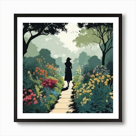 Woman Walking In The Garden 1 Art Print