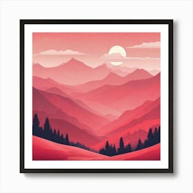 Misty mountains background in red tone 94 Art Print