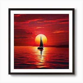 Sailboat At Sunset 10 Art Print