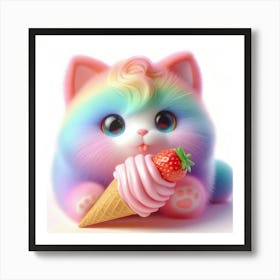 Rainbow Kitten Eating Ice Cream 1 Art Print