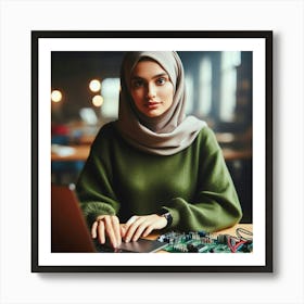 Muslim Woman Working On Laptop 1 Art Print