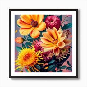 Orange, purple and yellow flowers 9 Art Print