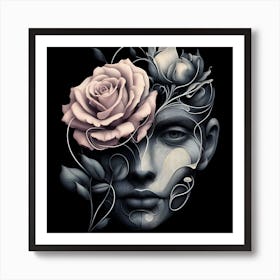 Roses On A Woman'S Face Art Print