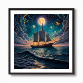 Ship In The Night Sky Art Print