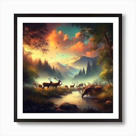 Deer In The Forest Art Print