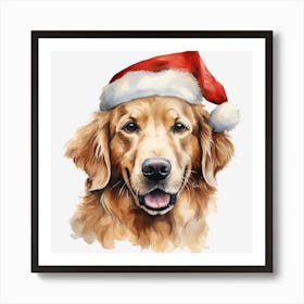 Golden Retriever Santa Hat 7 Art Print