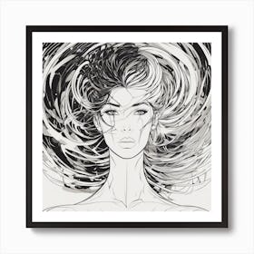 Negative Space Comic Art, Fierce Heroine, Silhouette, Black And White Backdrop, Clean Lines, Minima (8) Art Print