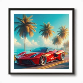 Red Sports Car On The Road Poster