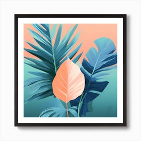 Tropical Leaves, pleasing colors of Peach and Blue, 1291 Art Print