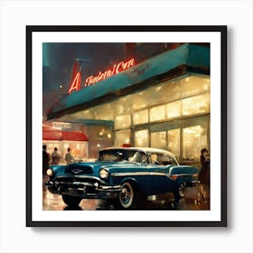 Classic Car At Night Art Print