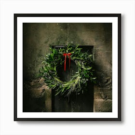 Christmas Wreath On A Door Art Print