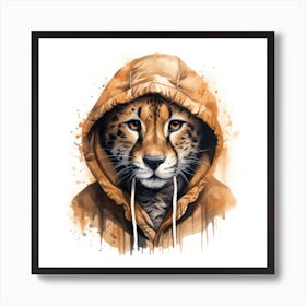 Watercolour Cartoon Cheetah In A Hoodie 1 Art Print