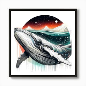 Humpback Whale - Abstract Line Art Illustration 112 Art Print