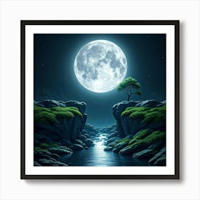 Full Moon Over The River Art Print