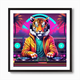 tiger wearing dj headphones Art Print