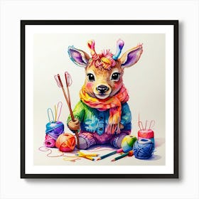 Little Knitting Deer Art Print