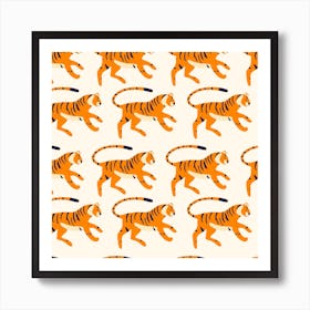 Tiger Pattern On White Square Art Print