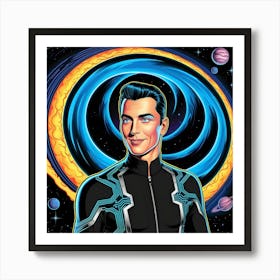 A Vibrant, High Contrast, Professional Graphic Design Pop Art Style Illustration Of A Man In Front Of A Wormhole 1 Art Print