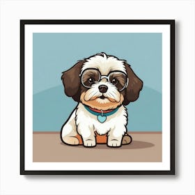 Cartoon Dog With Glasses Art Print
