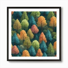 Colorful Trees Seamless Pattern Art Print