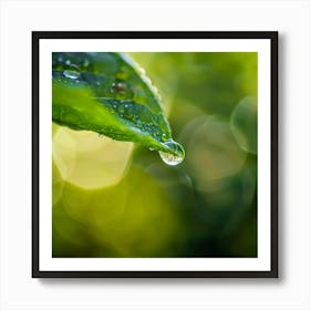 Water Drop On Green Leaf Art Print