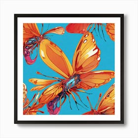 Butterflies On A Blue Background 1 Art Print