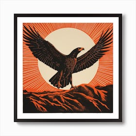 Retro Bird Lithograph Bald Eagle 1 Art Print