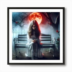 Scary Girl Sitting On A Bench Art Print